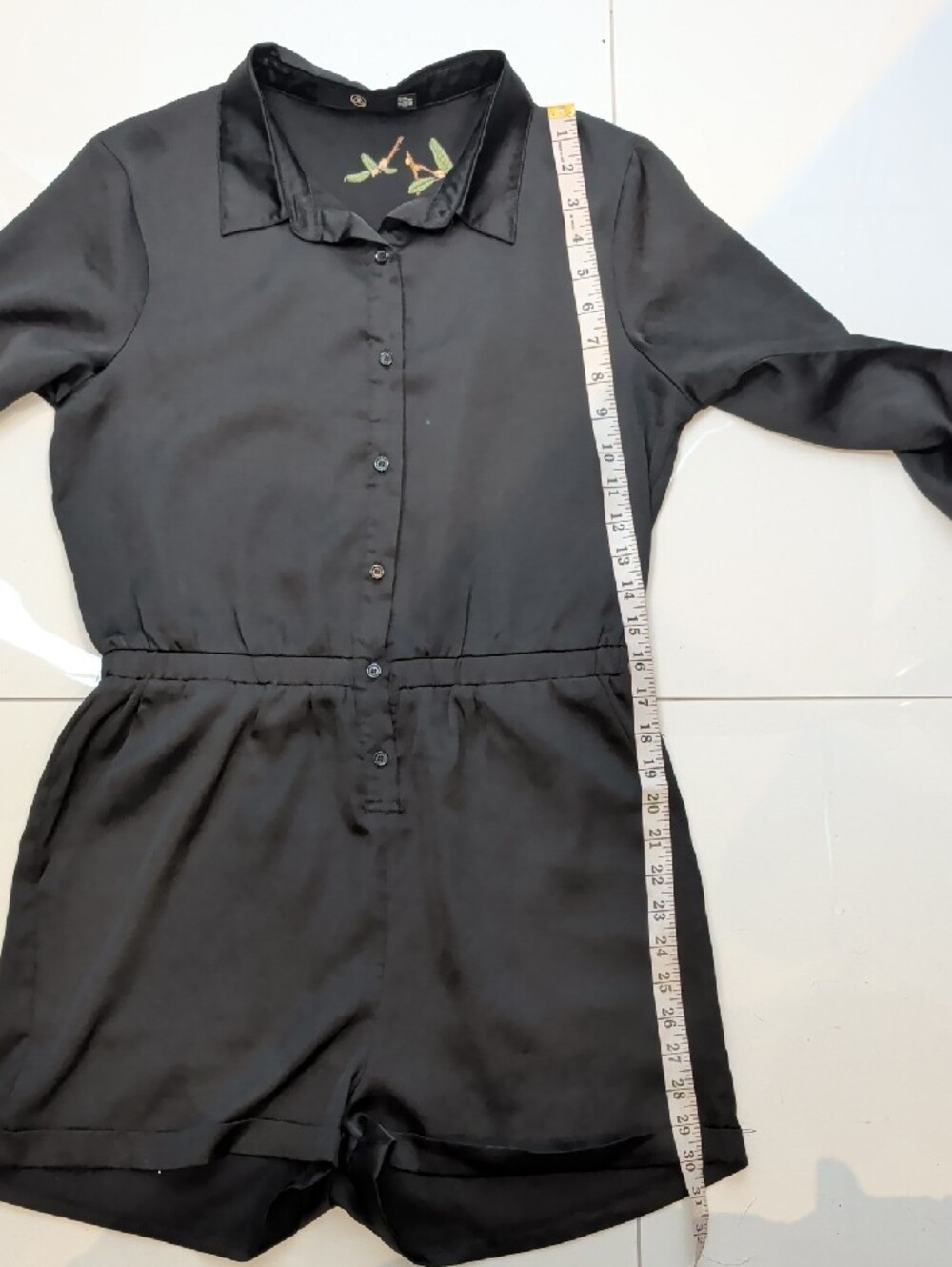 Missguided Black Satin Floral Embroidered Long Sleeve Romper Small NWOT 🖤 - Picture 14 of 14